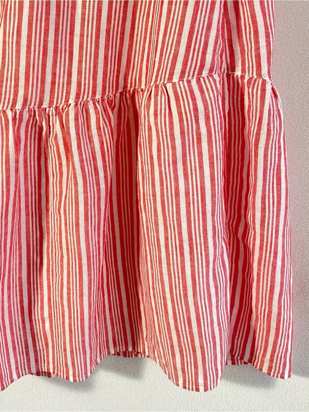 TALBOTS Linen/Cotton Blend Maxi Skirt Red/White Striped Elastic Waist Flare Sz L